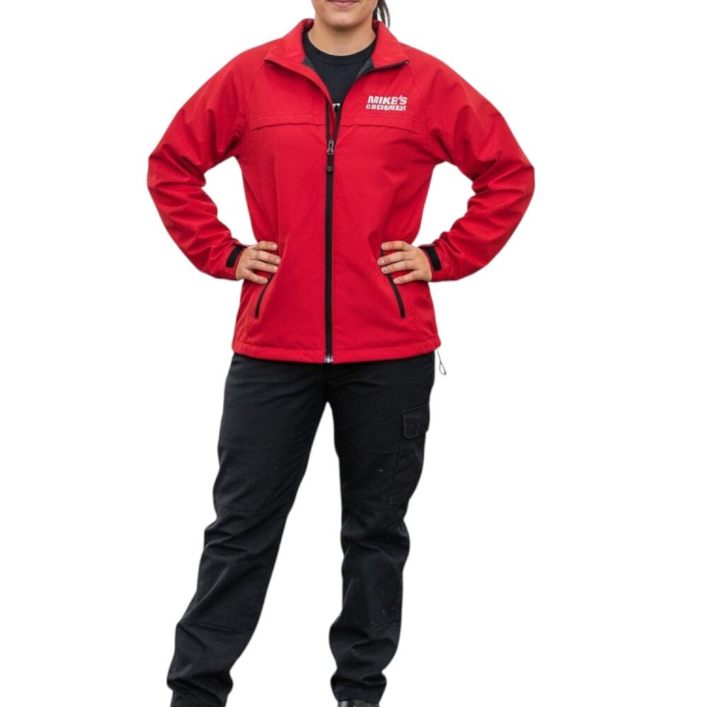 Port Authority Rain Jacket Woman S Red Zip Lined Employee Mike' Carwash Pockets